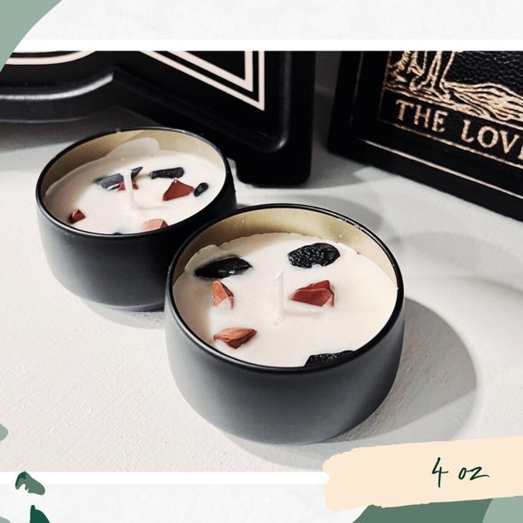Love & Protect Thyself Crystal Candle | Red Jasper & Black Tourmaline | 4oz - Picture 2 of 2
